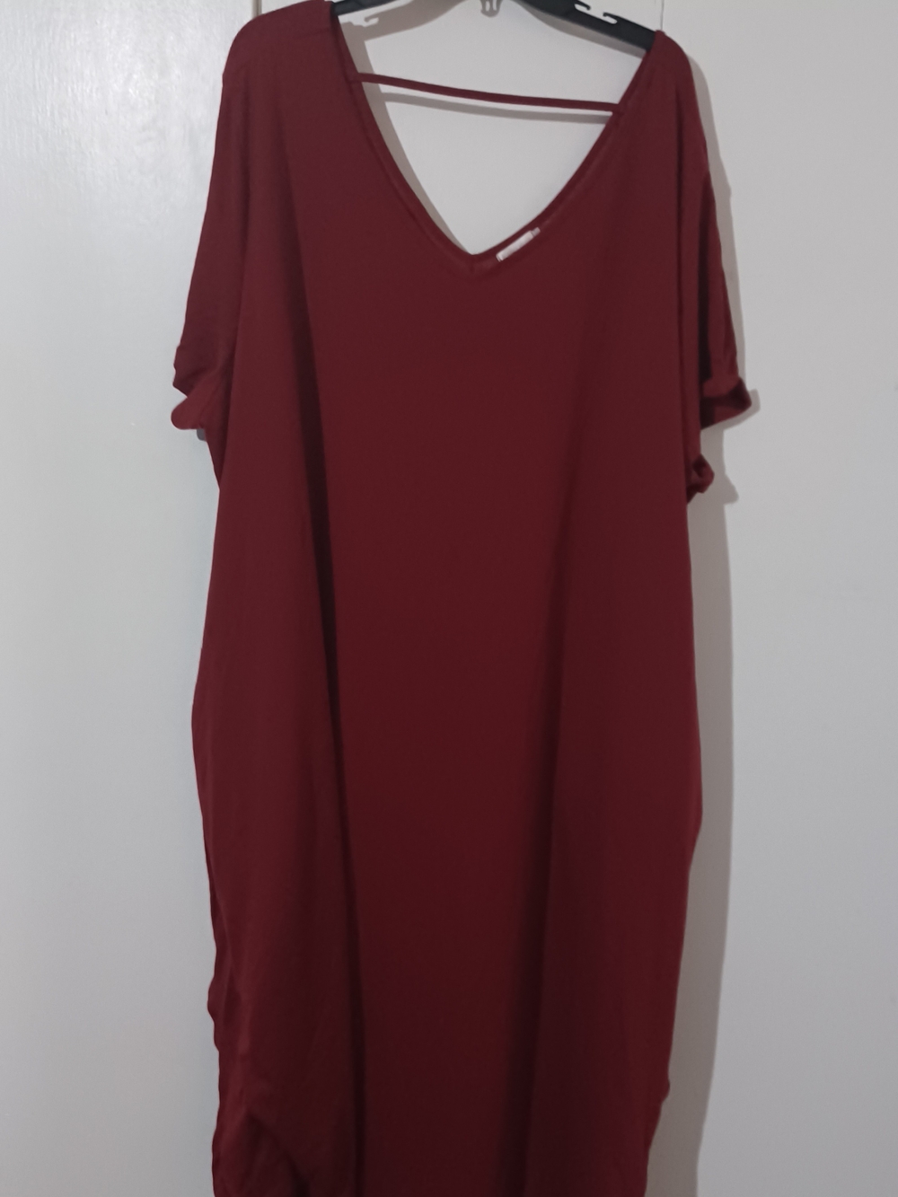 V-Neck Short Sleeve Women’s Dress in Deep Burgundy